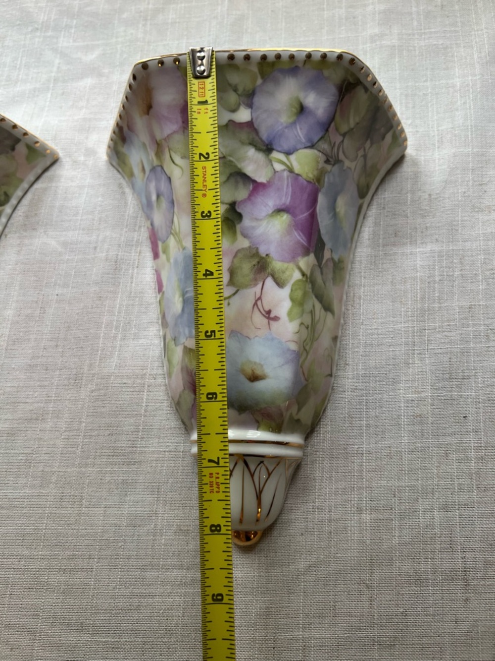 Formalities Baum Bros Morning Glory Chintz Floral Porcelain Wall Pockets Pair - Picture 5 of 8